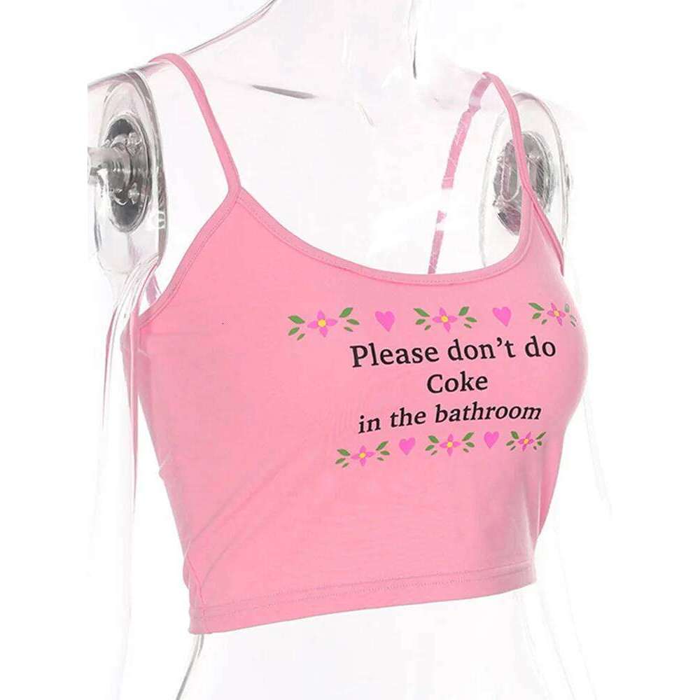 2024 Women Strappy Cotton Letter Print Tank Vest Summer Sexy Short Crop Camis Tees Tops Ladies