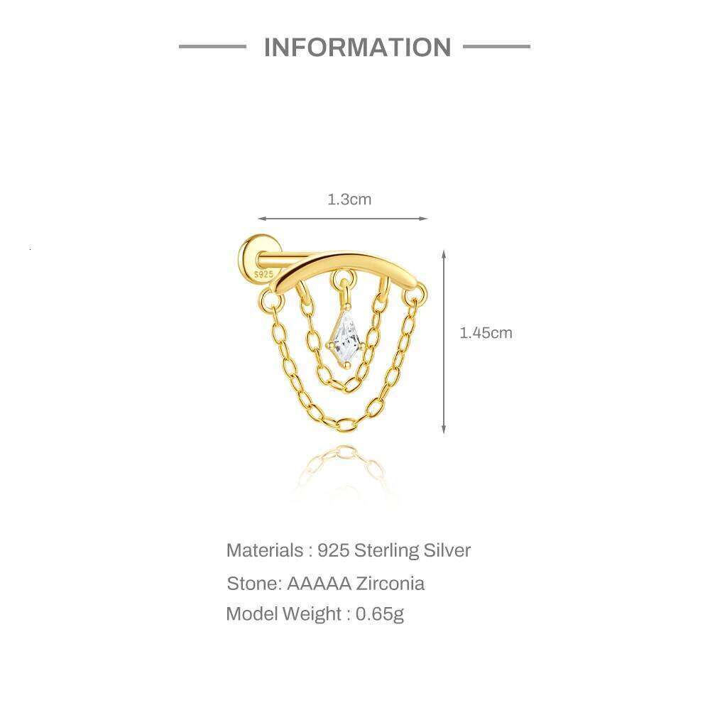 Aide S925 Sterling Silver Zircon Flat Spiral Piercing Earring Tassel Chain Dangle Cartilage Earrings for Women Fashion Jewelry