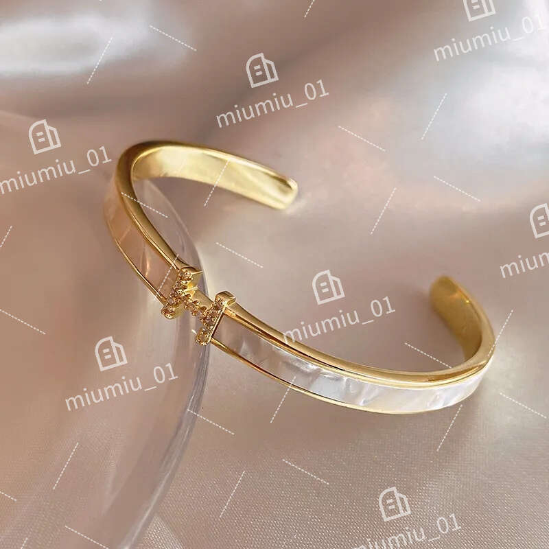 2026Gold Tone Letter Shaped Bangle Bracelet With Accents Stylish Birthday Jewelry Gift For Her High Quality And Chic Accessory