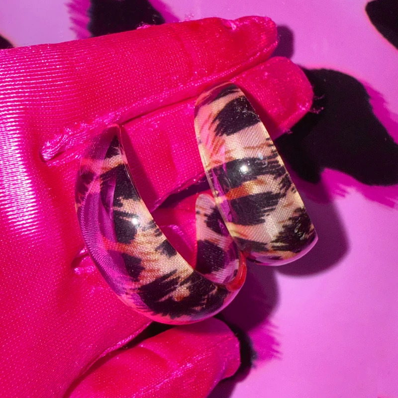 Y2K Jewelry Resin Leopard Print Earrings for Women Sexy Accessories Korean Fashion Geometric Cute Earrings Punk Goth Earrings 251230