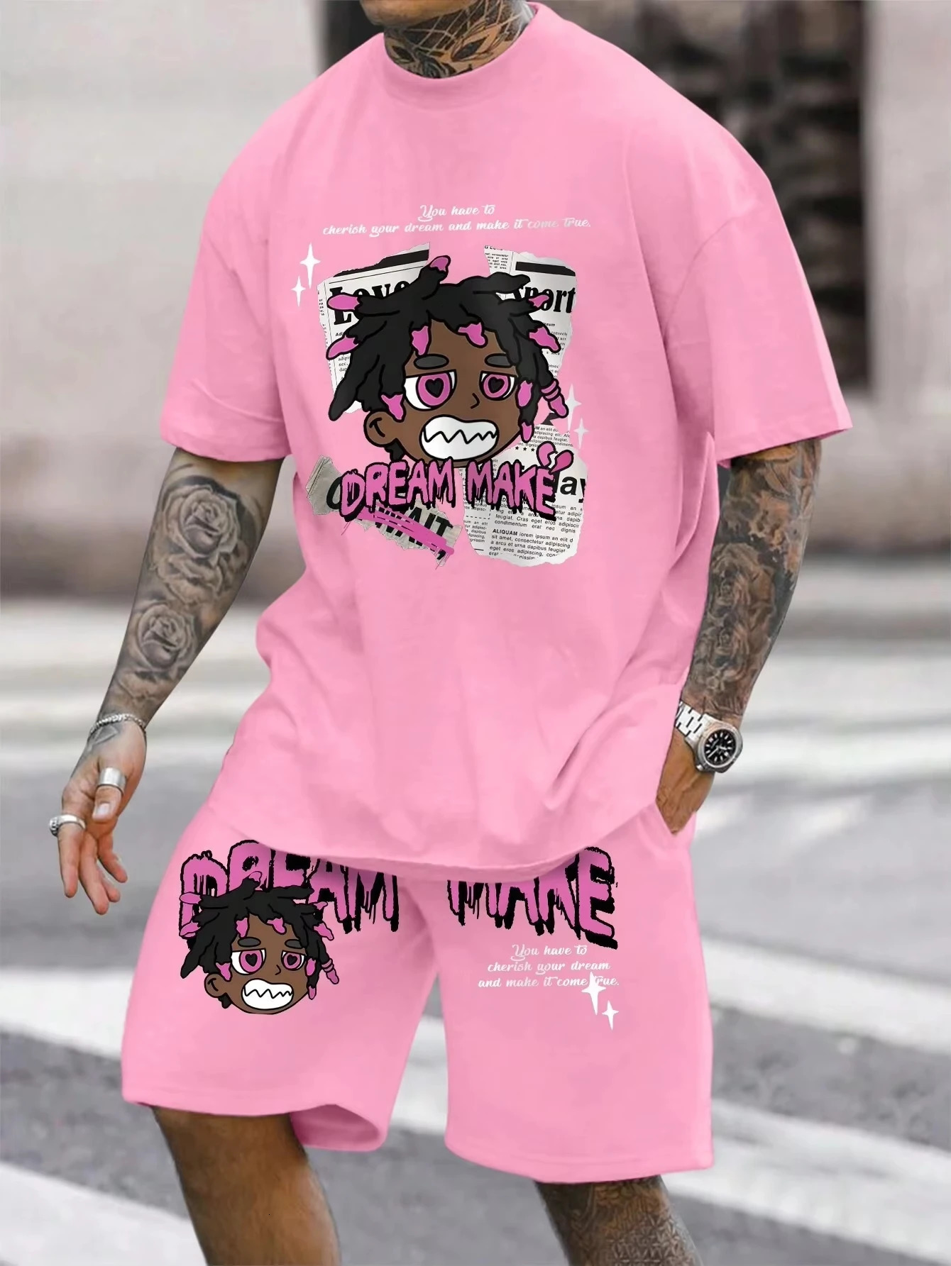 Mens round neck casual summer Tshirt printed with cartoon characters and letter patterns lightweight breathable short sl 251230