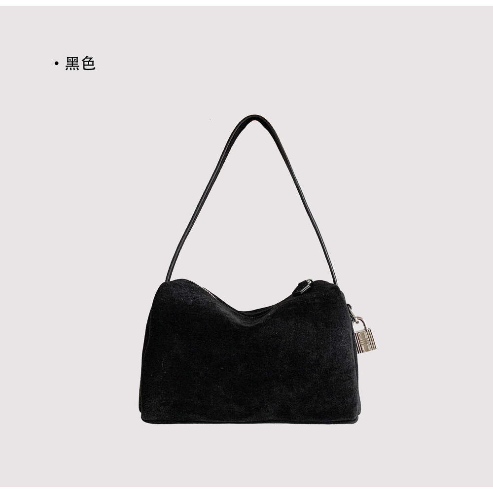 Cross-Border Korean Style Pillow 2025 Winter New Niche Handheld Cylinder Tote Solid Color Matte Suede Bag for Women