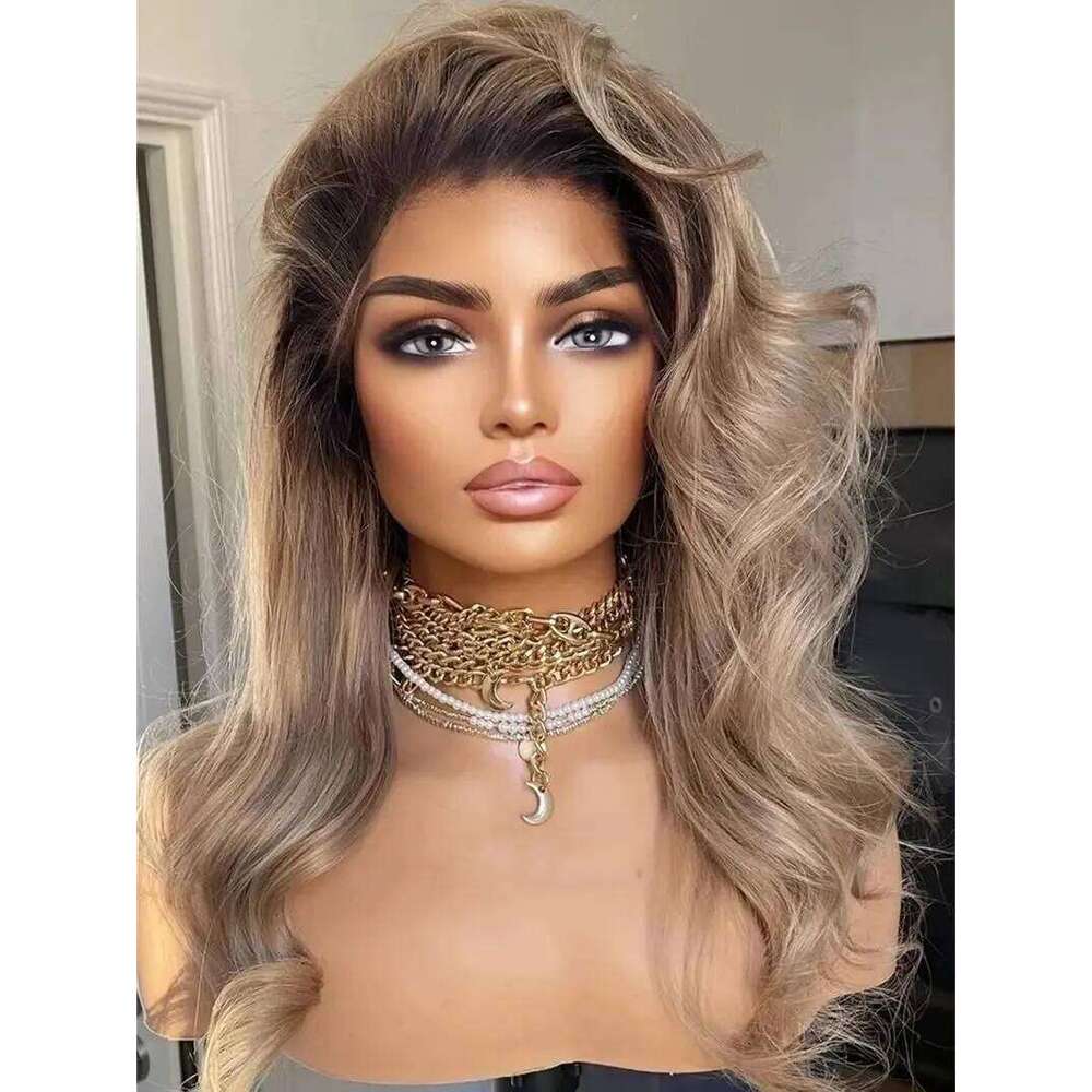 High Quality Ombre Warm Brown Blonde Synthetic Lace Front Wig For White Black Women Daily Party Cosplay Use Smalll Large Cap