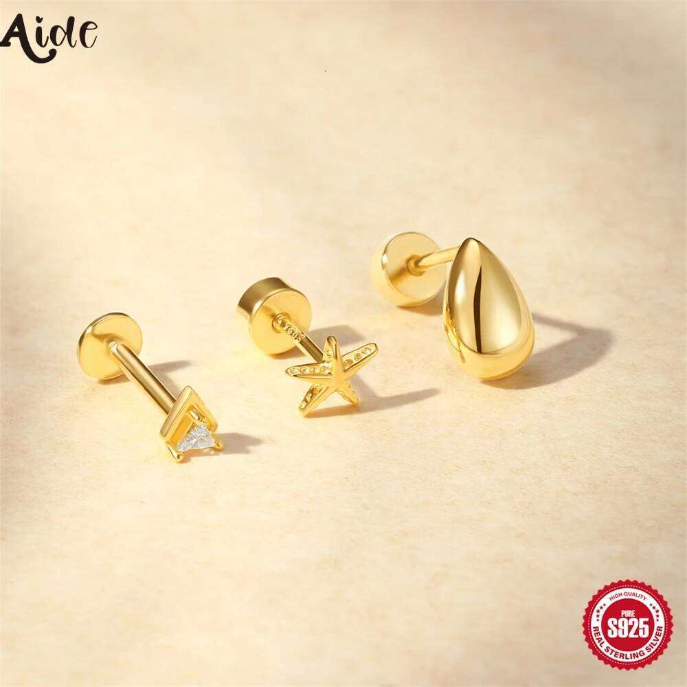Aide New Design Thick Bottom Threaded Labret Stud Earrings for Women 925 Sterling Silver Piercing DIY Fine Jewelry Pendientes