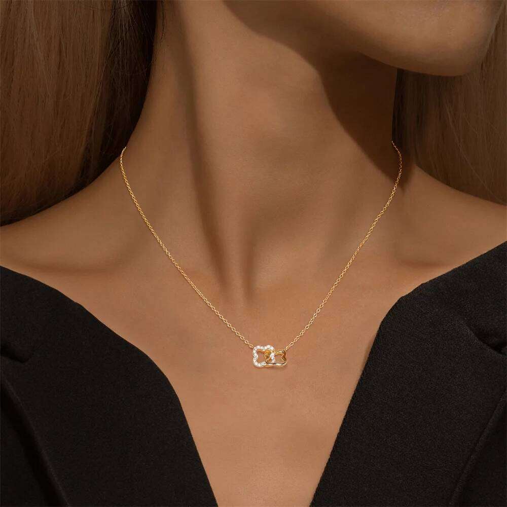 Aide 925 Sterling Silver Flower Zircon Necklace Station Necklaces for Women Lucky 4 Leaf Pendant Chokers Mecks collar Jewelry