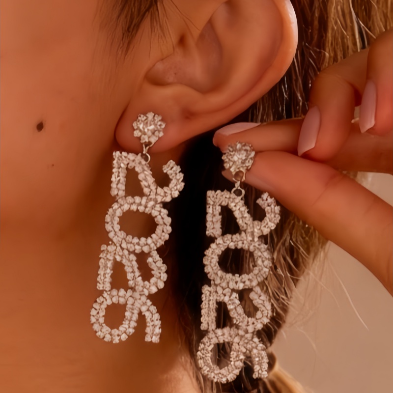 Sparkly Crystal Letter Drop Earrings Trendy Long Statement Earrings Daily Party Jewelry