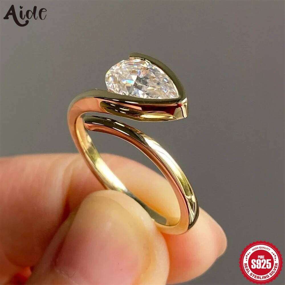 Aide 925 Sterling Silver Luxury Big Water-drop Zircon Rings For Women Temperament Sparkling Opening Finger Ring Elegant Jewelry
