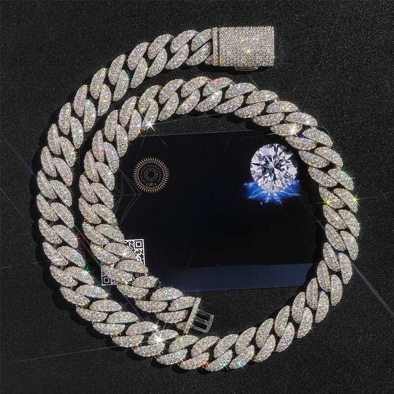fashion pendant jewelry iced out hip hop miami link chains men women 925 silver 15mm wide round shape vvs moissanite cuban necklaces and bracelets