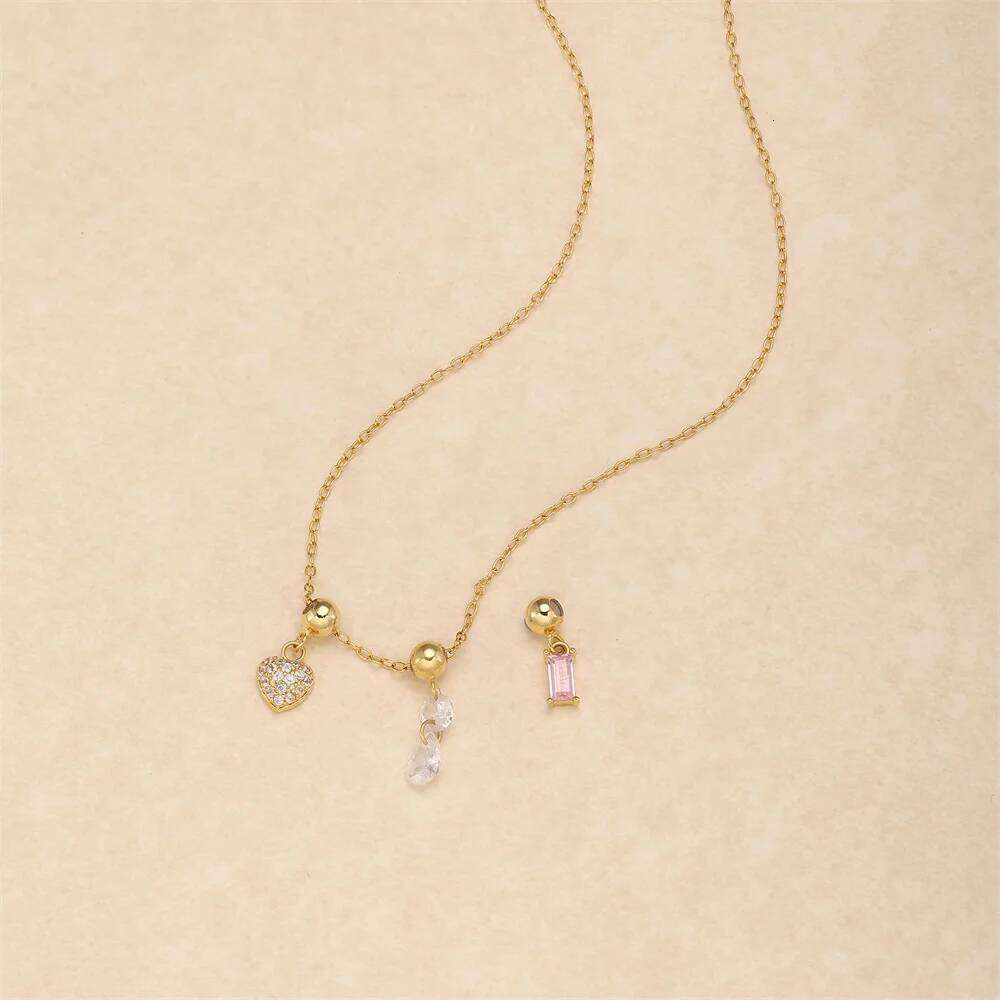 Aide 925 Sterling Silver Heart Pink Zircon Charms Pendant Necklace for Women Adjustable Chains Clavicle New Year Party Jewelry