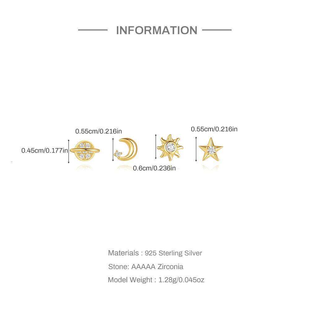 Aide 4pcs Geometric 925 Sterling Silver Earring Set Simple Shiny Star Moon Zircon DIY Mixed Earrings For Women Fine Jewelry