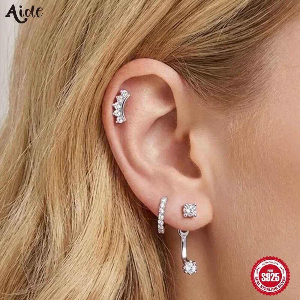 Aide 925 Sterling Silver 3Piece Set Simple Zircon Piercing Earrings For Women DIY Daily Wear Ear Hook Earring Gifts
