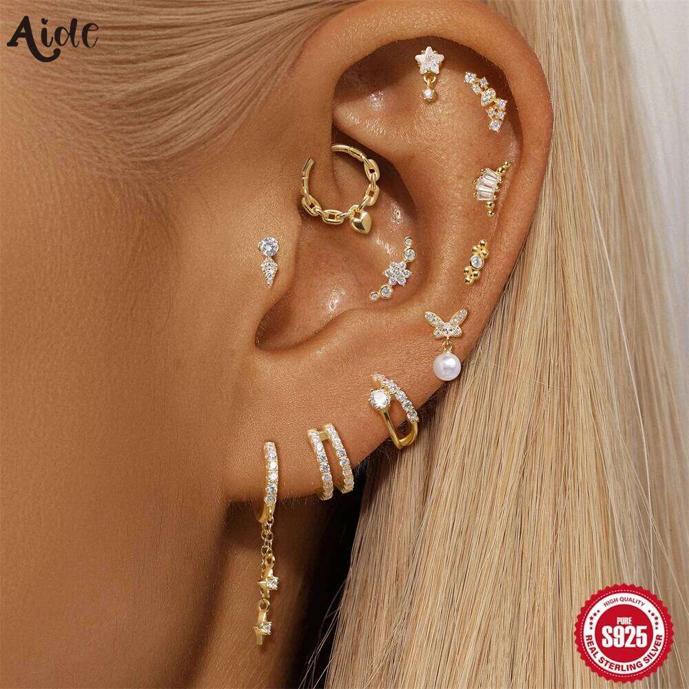 AIDE 925 Sterling Silver Single Shiny Zircon Piercing Stud Earring for Women Studs Cartilage Ear Bone Body Fine Jewelry 1pc