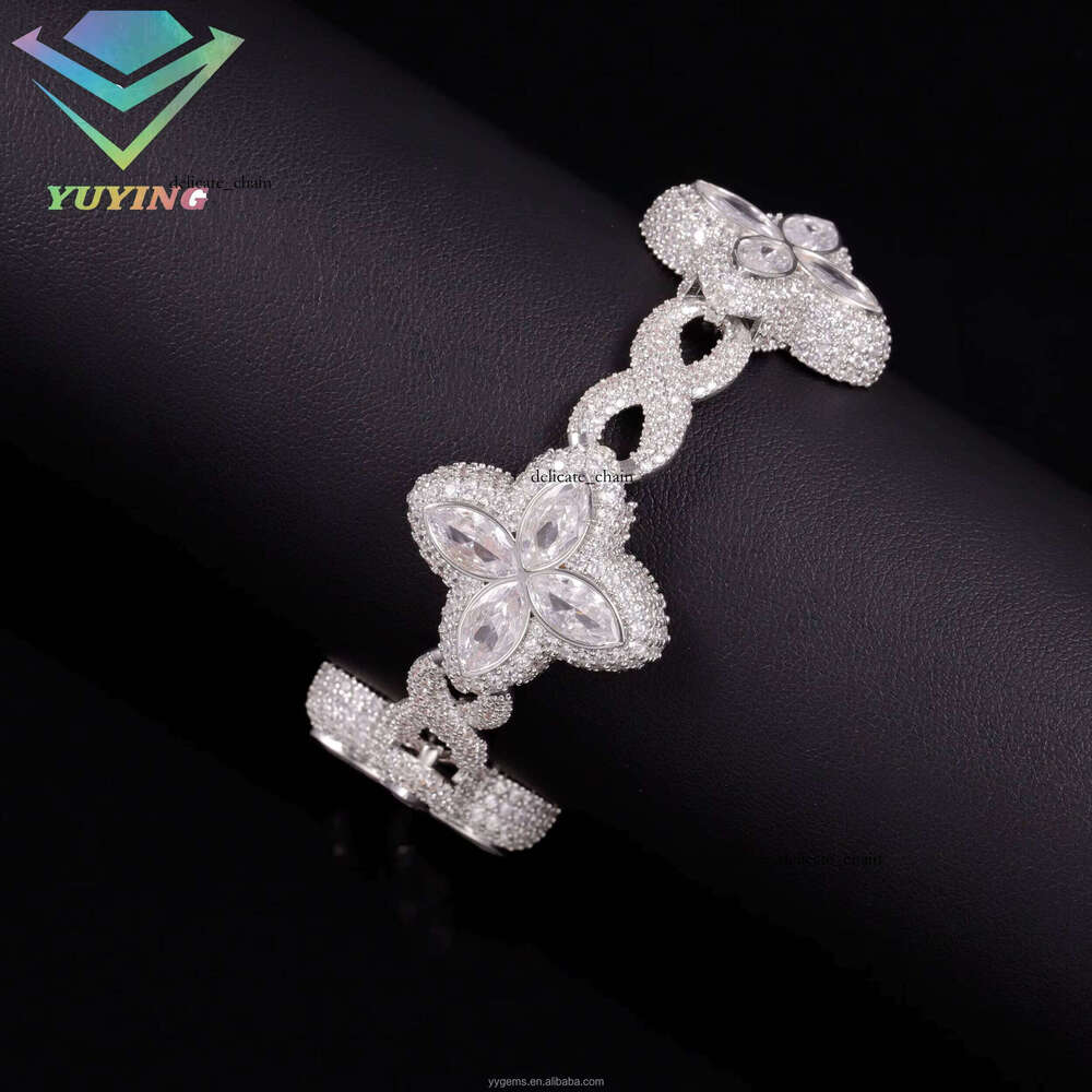Yuying New Design Pass Test Silver Ice VVS Silicon Stone Diamond Cross Shape Bracelet Cuban Link Hiphop Jewelry