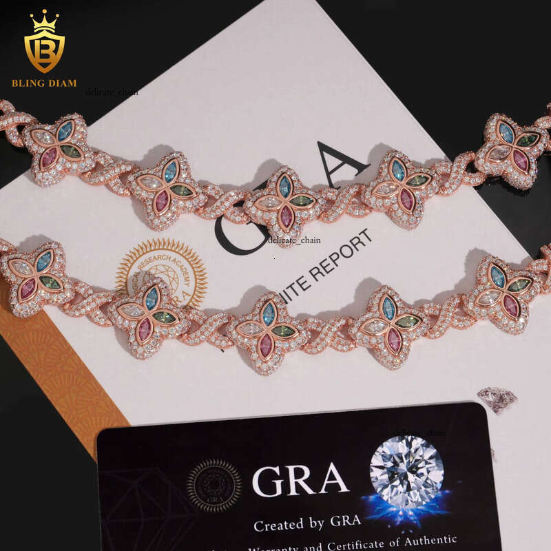 VVS Moissanite 18mm Colorful Marquise Cut Silicon Stone Rose Gold Plated 925 Silver Chain Bracelet Fashion Jewelry
