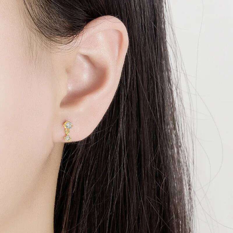 Aide 1pc 925 Sterling Silver Mini Zircon Thick Flat Screw Back Drop For Women K Gold Piercing Stud Earrings Jewelry