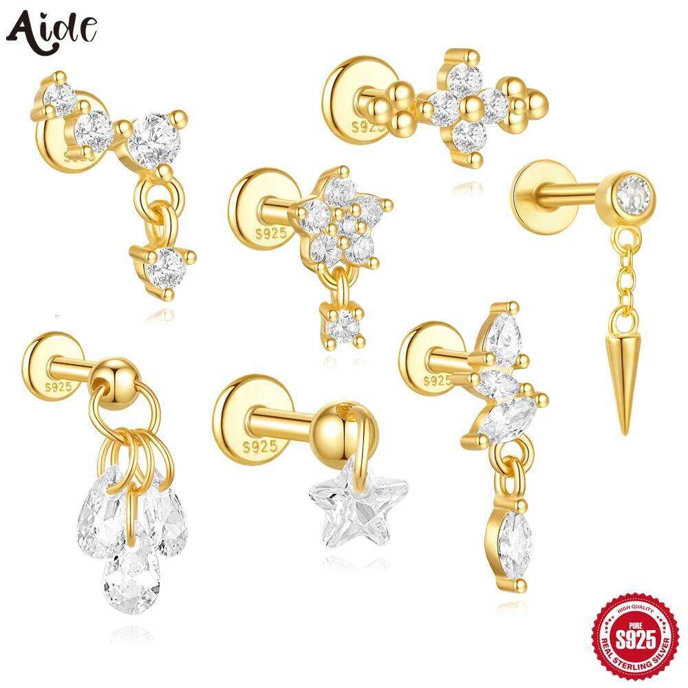 Aide 925 Sterling Silver Light Luxury Piercing Stud for Women Helix Ear Lobe Earring Hip-pop Party Single 1PC Jewelry