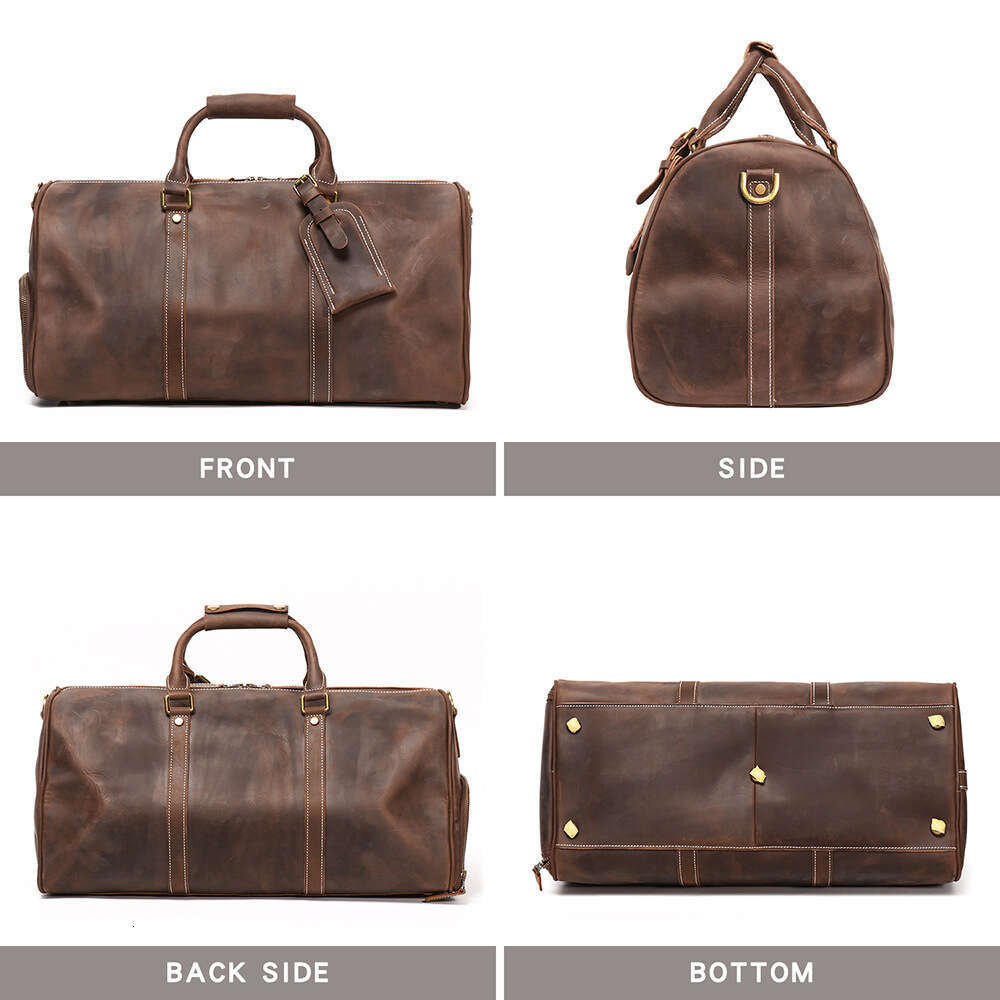 Crazy Horse Top Layer Cowhide Rolling Luggage Travel Handmade Genuine Leather Men's Single Shoulder Crossbody Bag