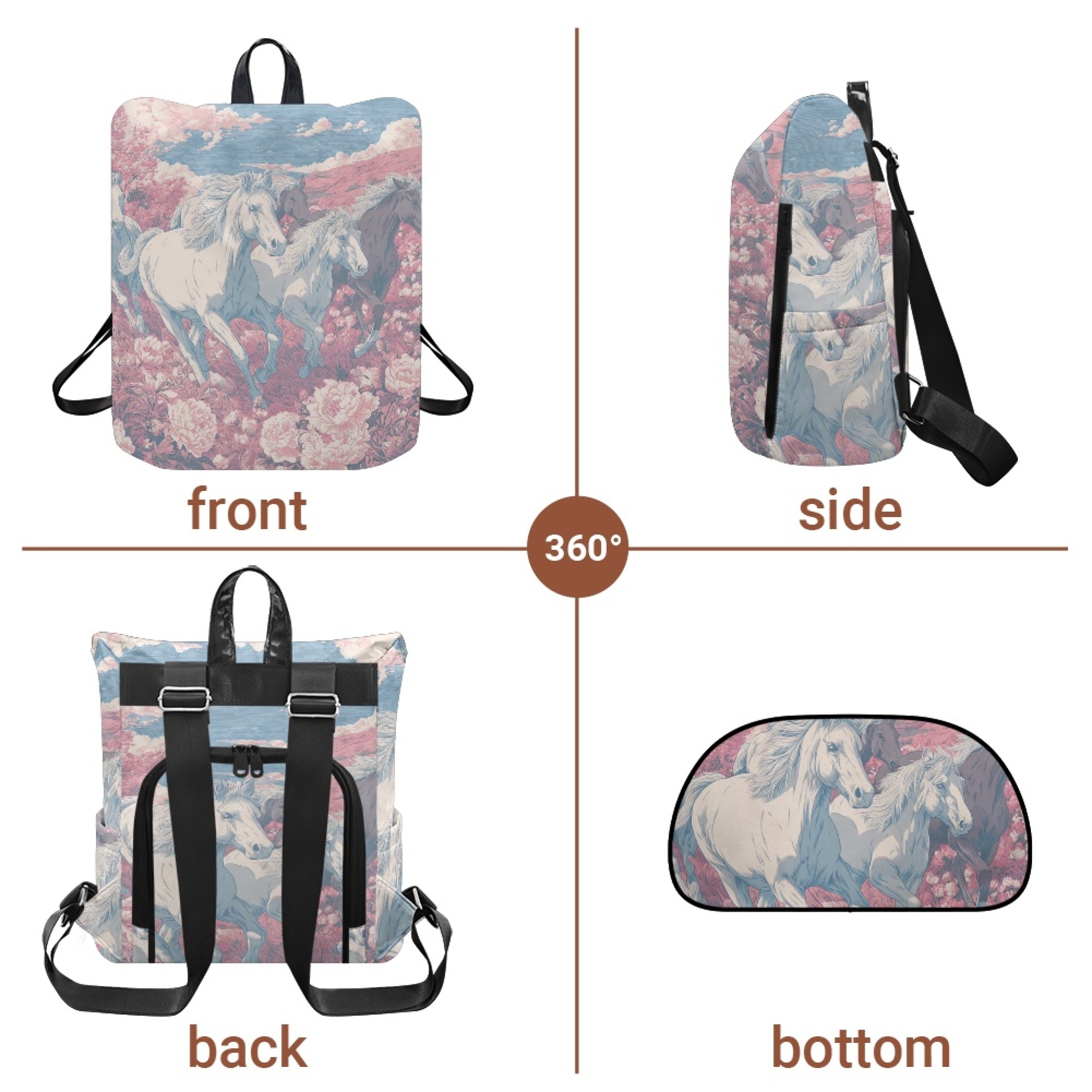 Custom H Designer Fashion Anti Theft Backpack Luxury Horse Pattern Unisex Full Print Backpack Laptop Bag Travel Bag H25