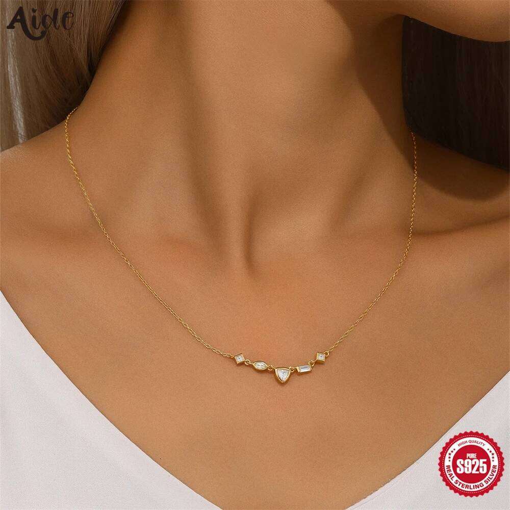 Aide Plata 100% 925 Sterling Silver for Women Dainty Heart Star Pendant Necklaces Wedding Party Jewelry Accessories