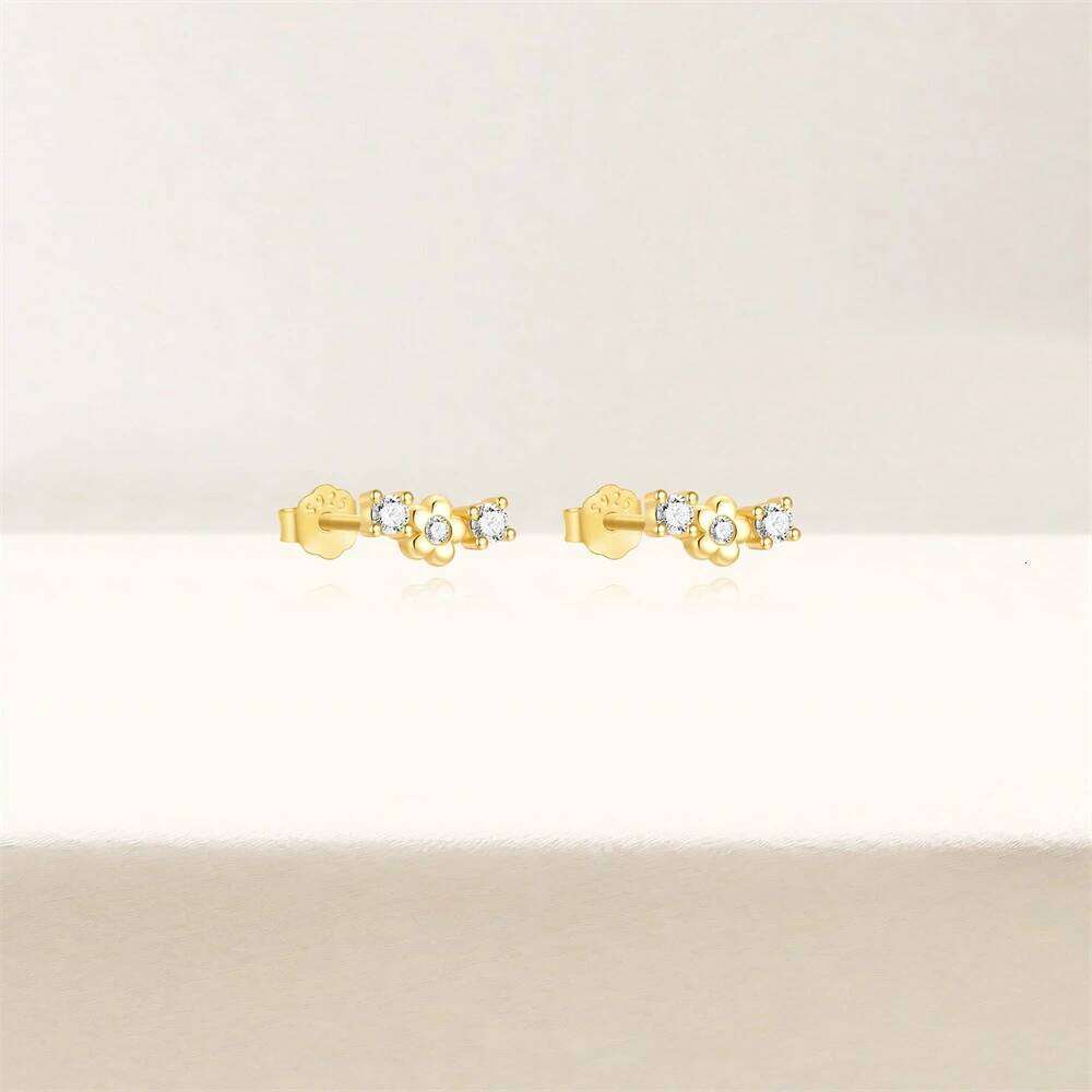 Aide 925 Sterling Silver Shiny Zircon Stud Earrings Women Style Cute Sweet Gold Color Pendientes Simple Fashion Jewelry