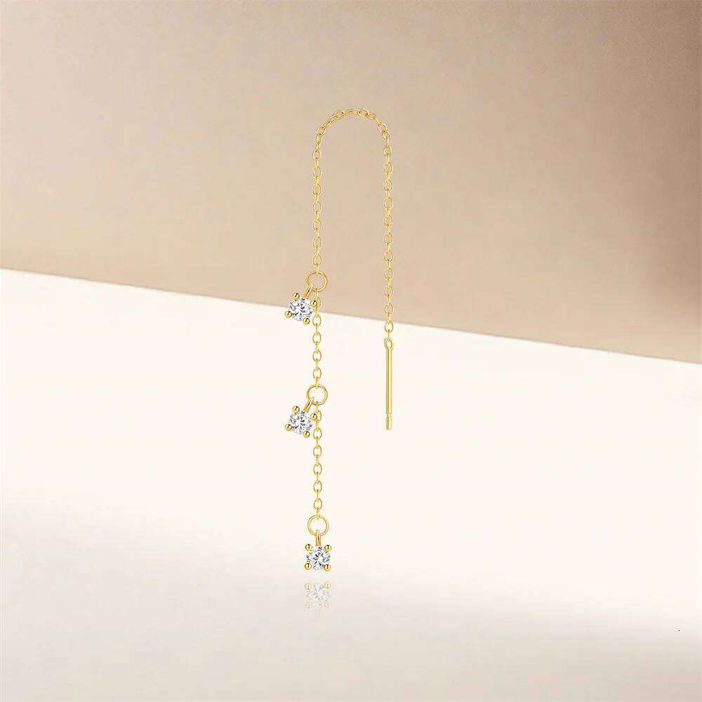 Aide 925 Sterling Silver 18K Gold Color Wire Tassel Chain Bling Zircon Pendants Earrings Hanging Female Stud Jewelry Pendientes