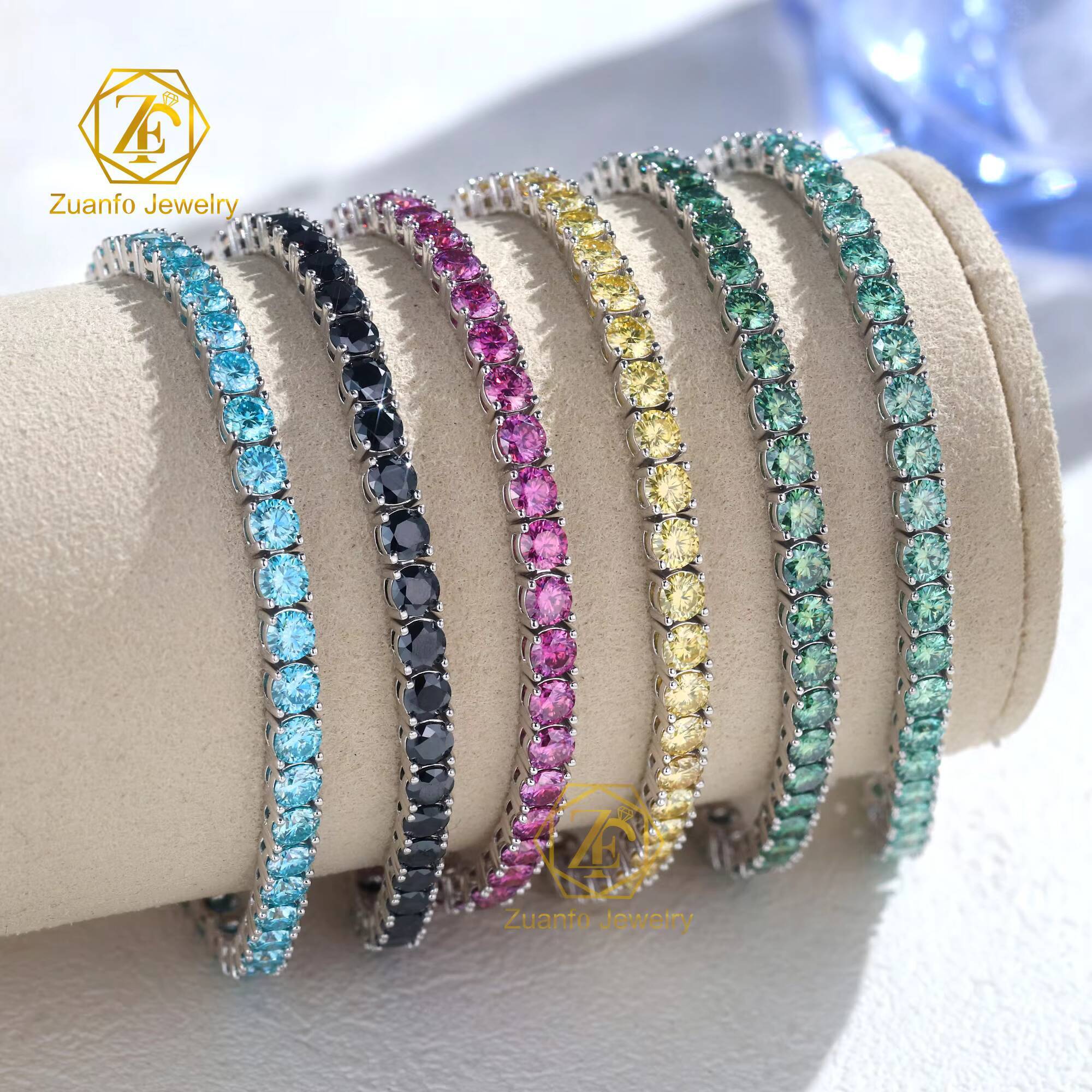 High Quality New Style Shiny Diamond 3mm Rainbow Color Sterling Silver Tennis Moissanite Bracelet Fashion Jewelry