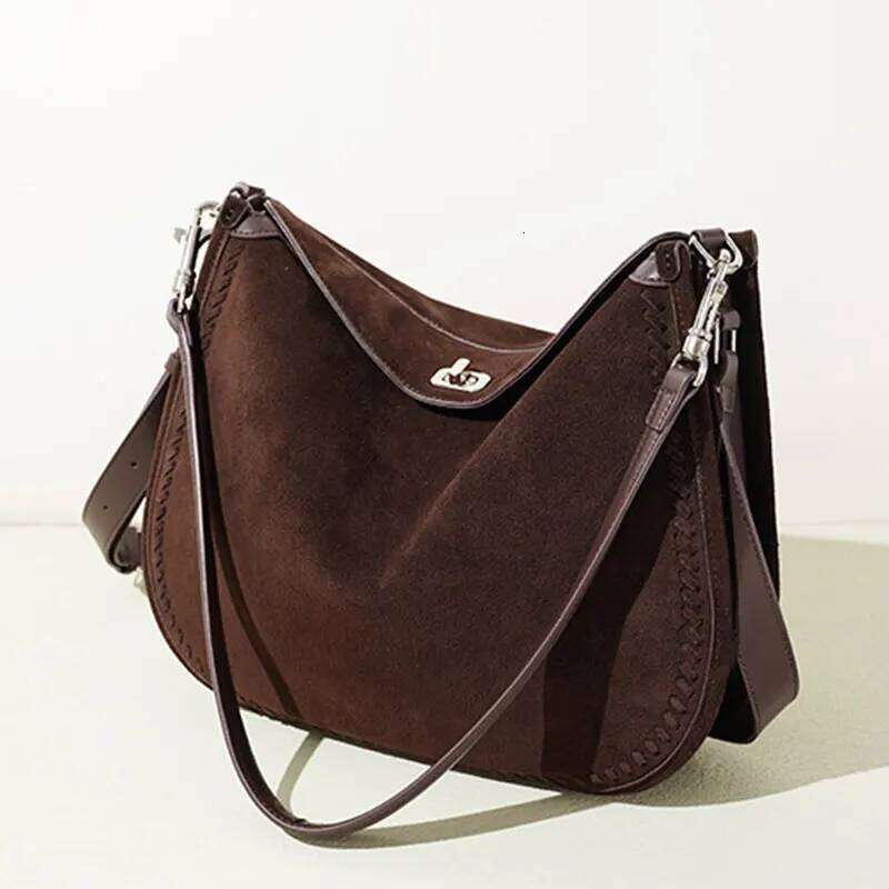 Suede Leather Women's 2026 New Luxury Women Shoulder Bag High Quality Vintage Cowhide Crossbody Bags Female Handbag Xiu Lai Si