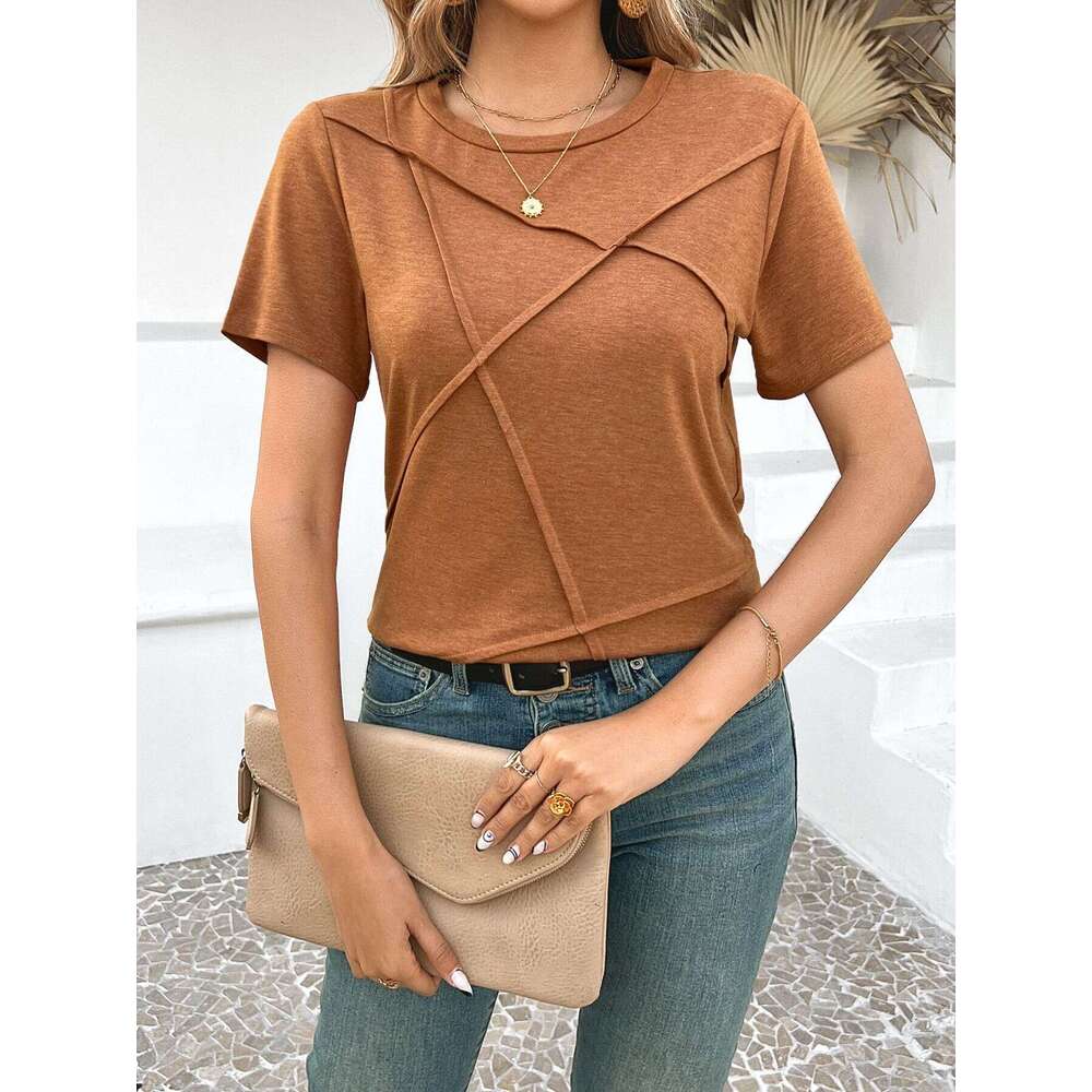 2026 European and American Spring Summer New Style Independent Station Solid Color Casual Short Sleeve T-Shirt Top Cross-Border Women's Fashion I