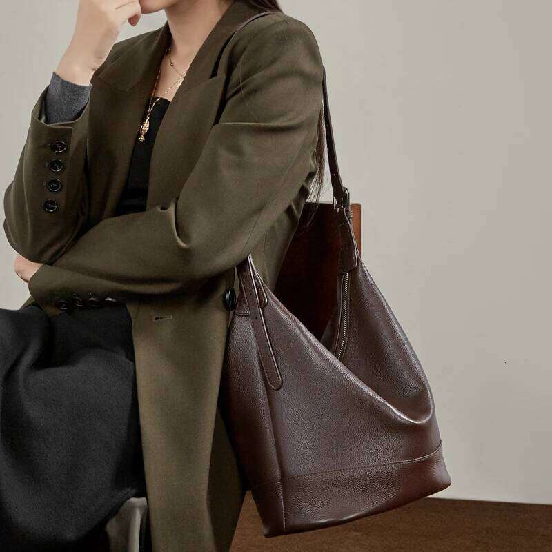 Toptrends Cowhide Genuine Leather Underarm Shoulder Bags For Women Luxury Bucket Hobos Crossbody Ladies Handbags Xiu Lai Si