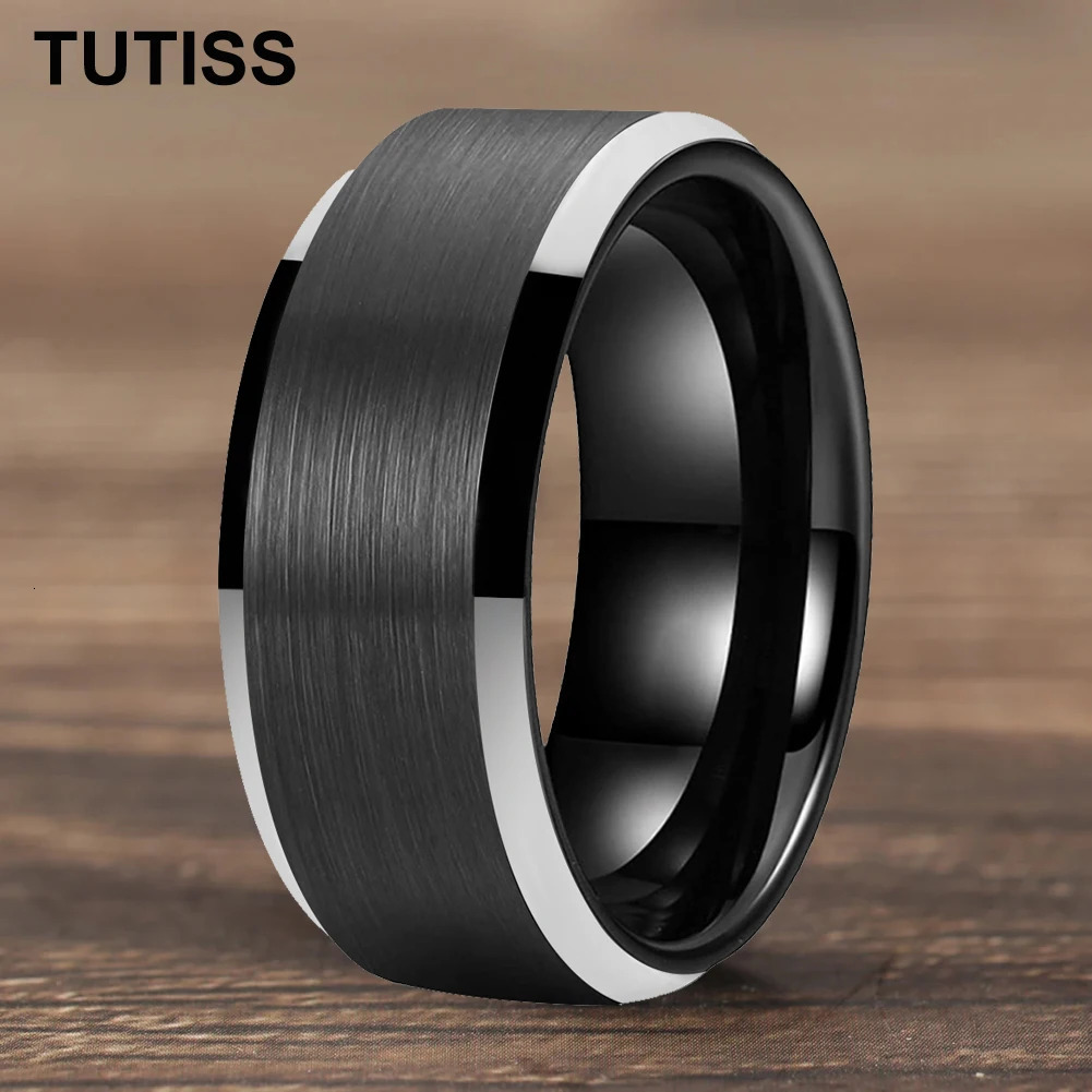 TUTISS Mens Black 4/6/8/10/12mm Tungsten Carbide Ring Cool Wedding Engagement Band Matte Finish Beveled Edge Comfort Fit 251230