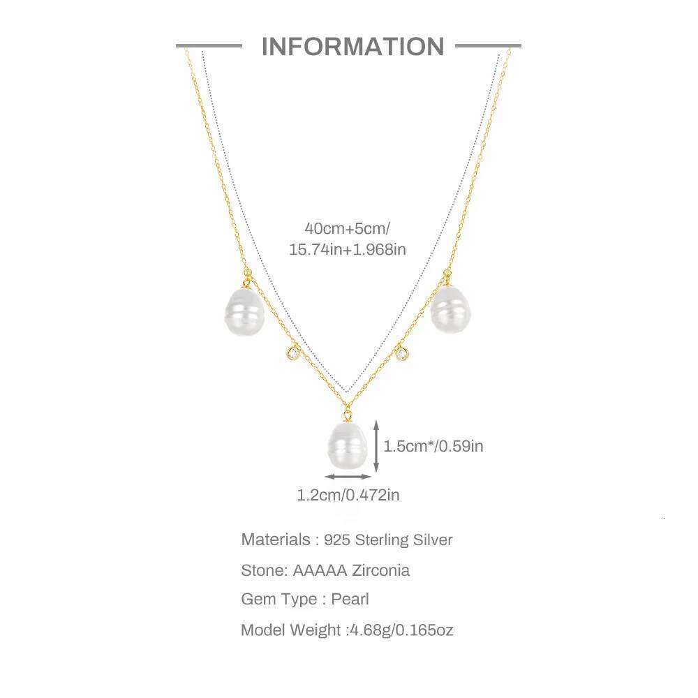 Aide 925 Sterling Luxury Necklace for Women Baroque Pearl Dainty Pendant Necklaces Birthday Party DIY Fine Jewelry Accessories