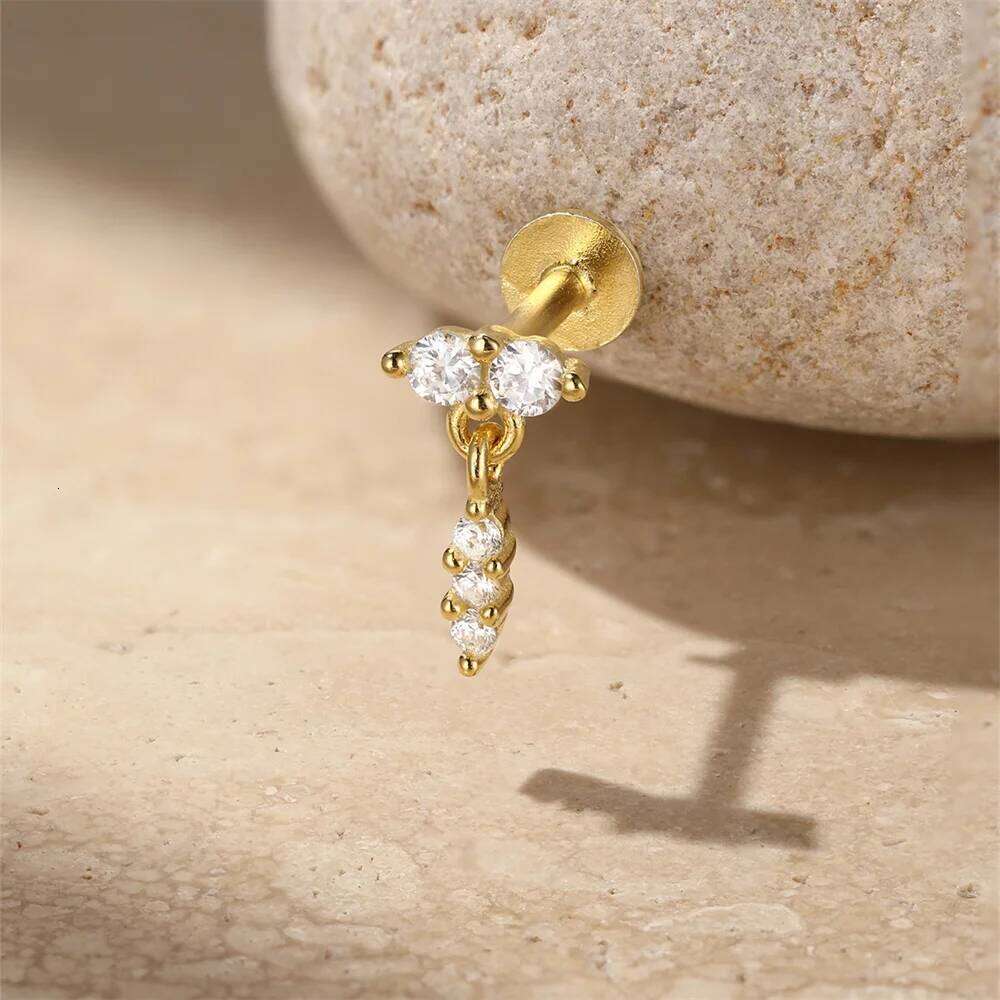 Aide 925 Sterling Silver 1pc Geometry Tassel Chain With Zirconia Stud Earrings For Women Hypoallergic Fine Jewelry Pendientes