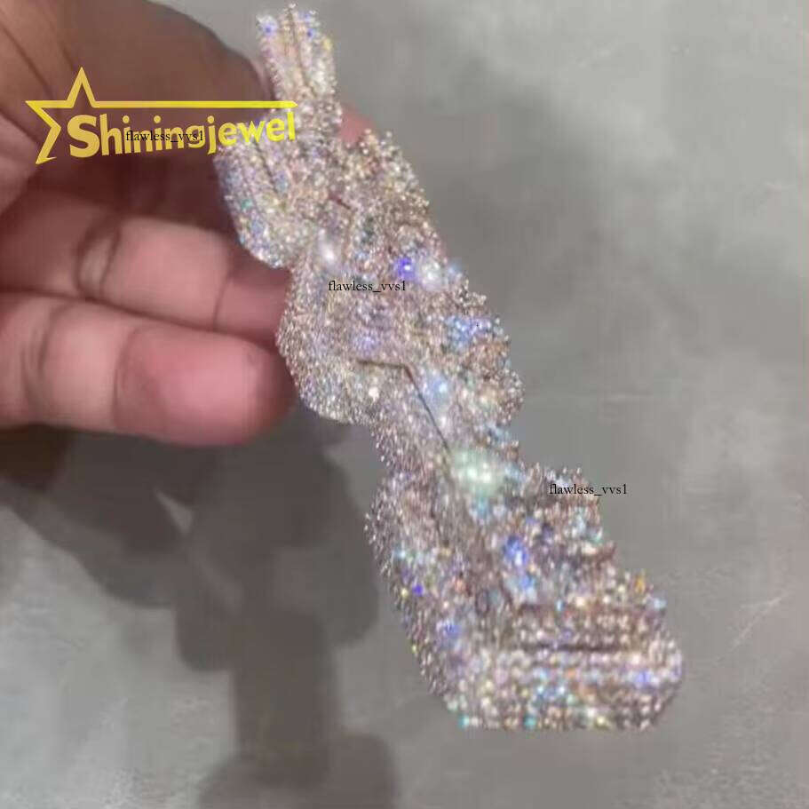 Ice out VVS Moissanite Iced Jewelry Sier Silicon Stone Hip Hop Pendant Vertical Letter Passed Tester