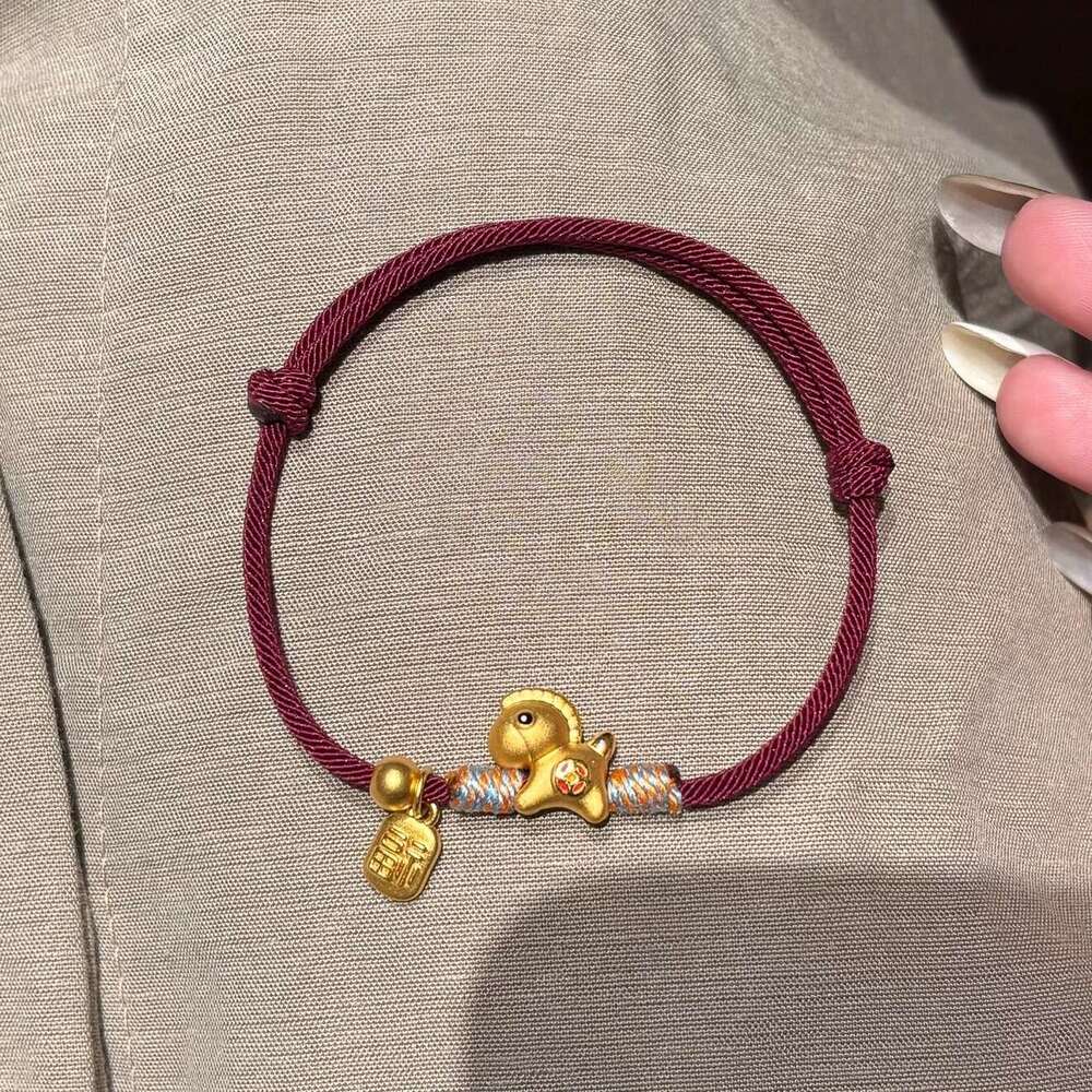 Gold-Plated Strong Color Retention Ancient Method Sand Gold Zodiac Small Horse Red Rope Bracelet Simple Light Luxury New Chinese Style Niche Jewelry