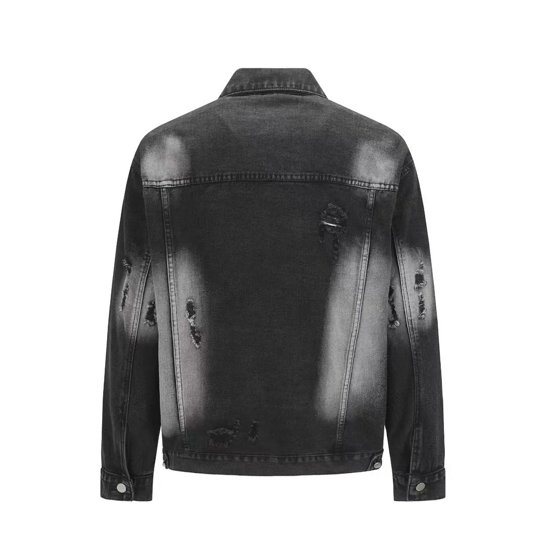 Mens Denim Jacket Embroidered Stone Wash Fashion Retro Ripped American Street jacket 251230