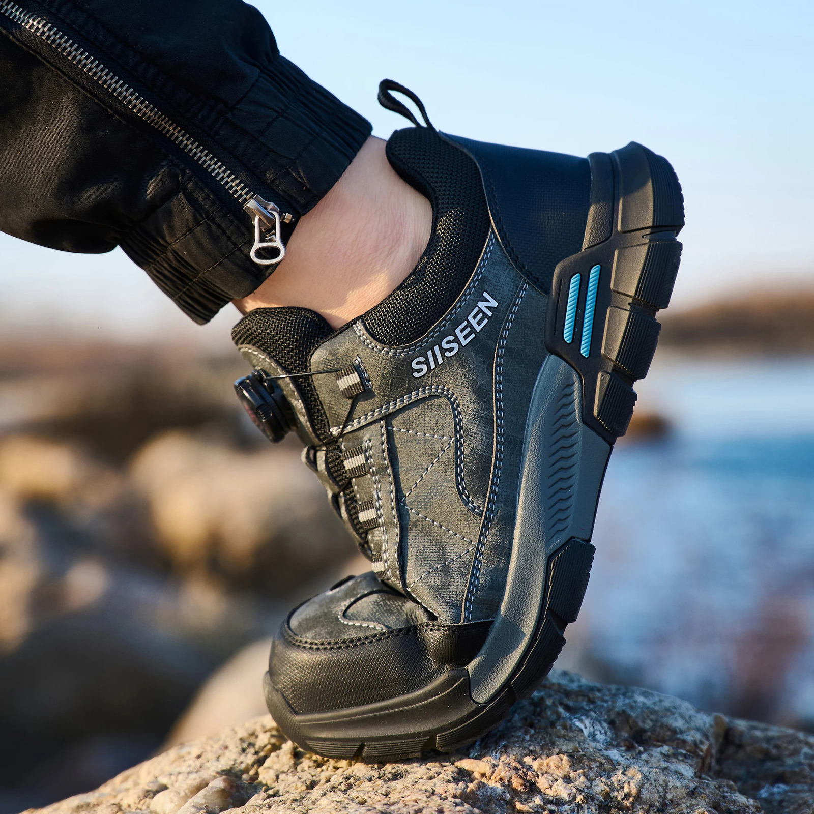 Mens Industrial Safety Shoes Steel Toe Anti-Puncture Fashionable Button Detail Anti-Slip Sole Comfort Work Boots 251226