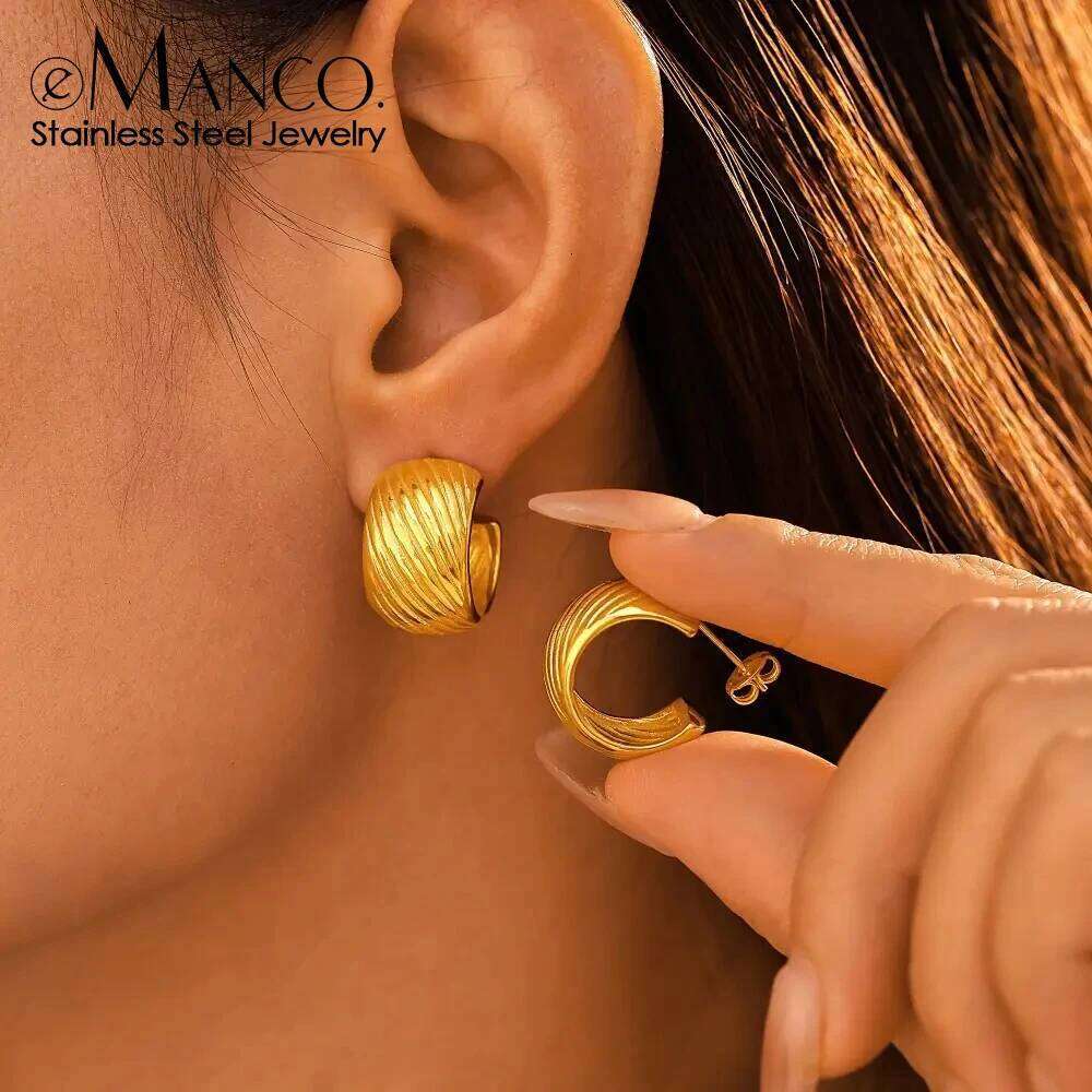 eManco Tarnish Free Stainless Steel C-Threaded Earrings New Chic Creative Texture Metal Geometric Women Charm Stylish Jewelry