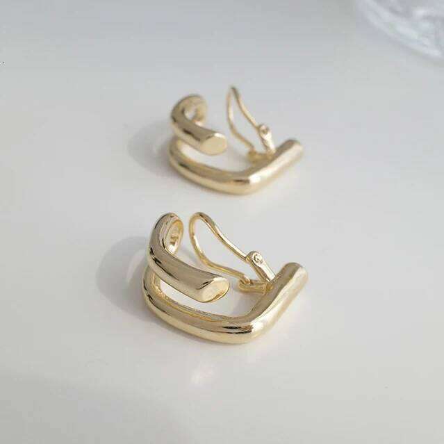 Real 925 Sterling Silver 14K Gold Minimalist Geometric Clip Earrings for Women Trendy Irregular Fine Jewelry Accessories