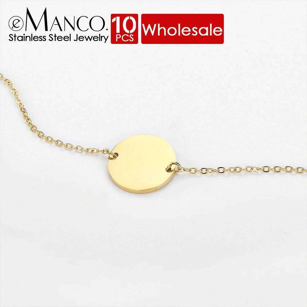 eManco 10PCS Solid Blank Round Stainless Steel Bracelet Minimalist Initial Charms Accessories Adjustable Jewelry