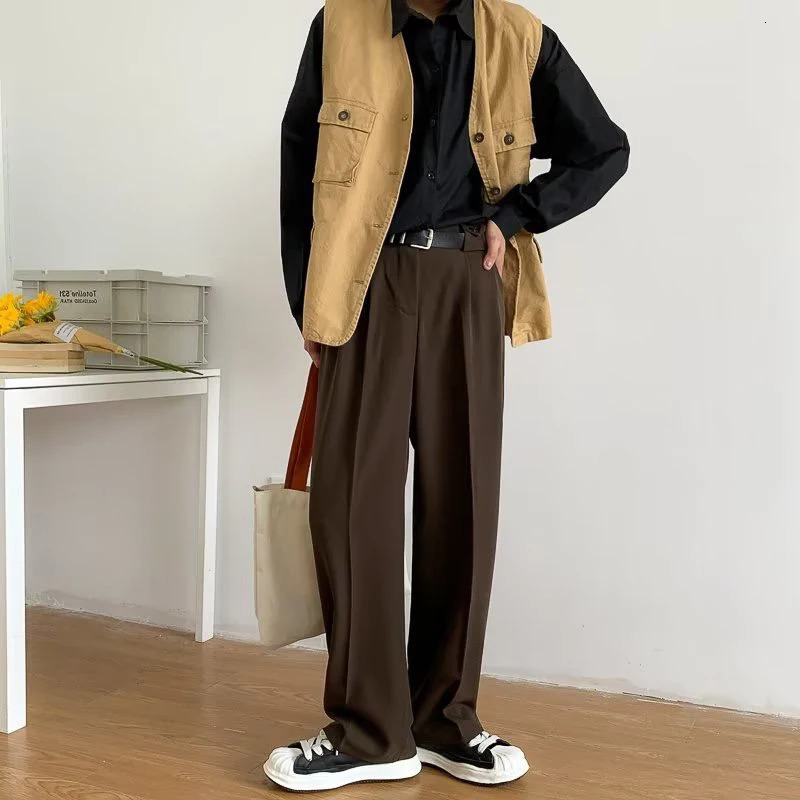 Brown Black Suit Pants Men Fashion Social Mens Dress Pants Korean Loose Straight Wide Leg Pants Mens Office Formal Trousers 251227
