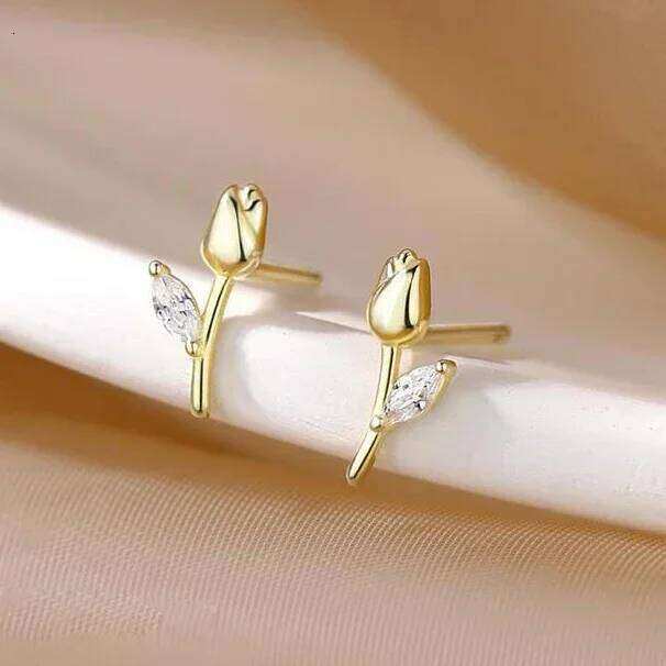 Real 925 Sterling Silver 14K Gold Zircon Mini Flower Stud Earrings for Women Minimalist Fine Jewelry Cute Plant Accessories