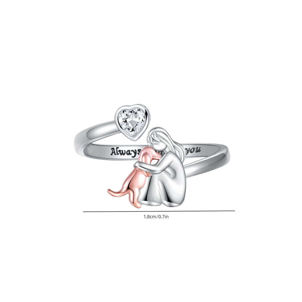 Women's Adjustable Corgi Open Ring Heart Zircon Inlaid Exquisite Design Hot Selling Gift Jewelry