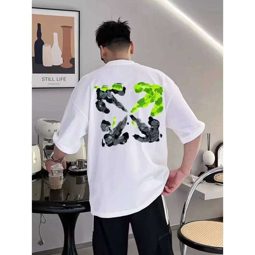 T Korean Trendy Brand Summer New Pure Cotton Short-sleeved Hand-painted Arrow Print Men's Women's Loose and Versatile T-shirt X260104