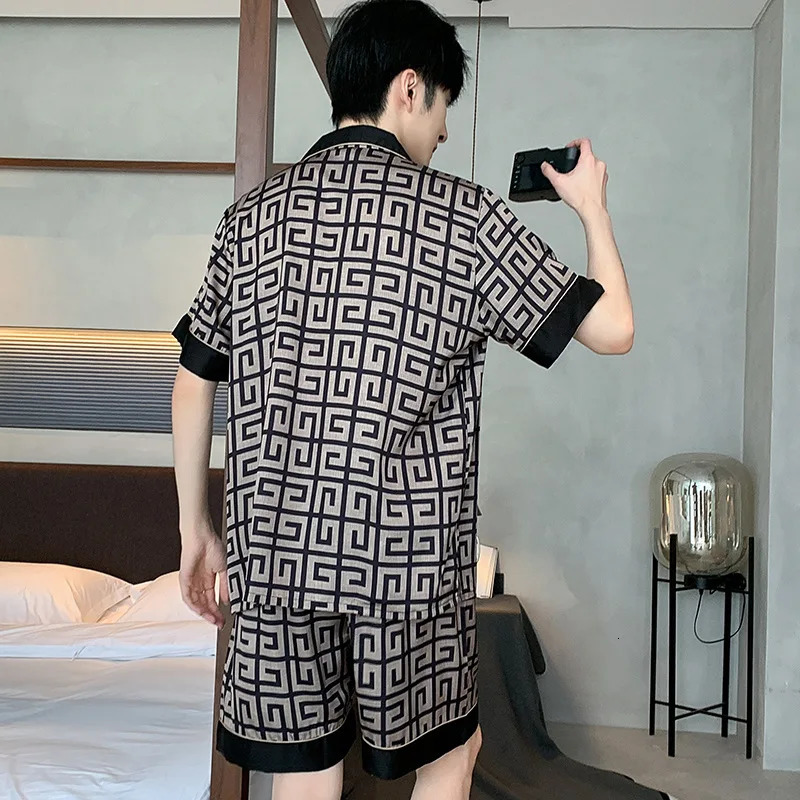 High Quality Pajamas Suit Men Ice Silk Summer Thin Short Sleeves Cool Satin Sleepwear Chic Pyjamas Set Male Loungewear Boy Gift 251231