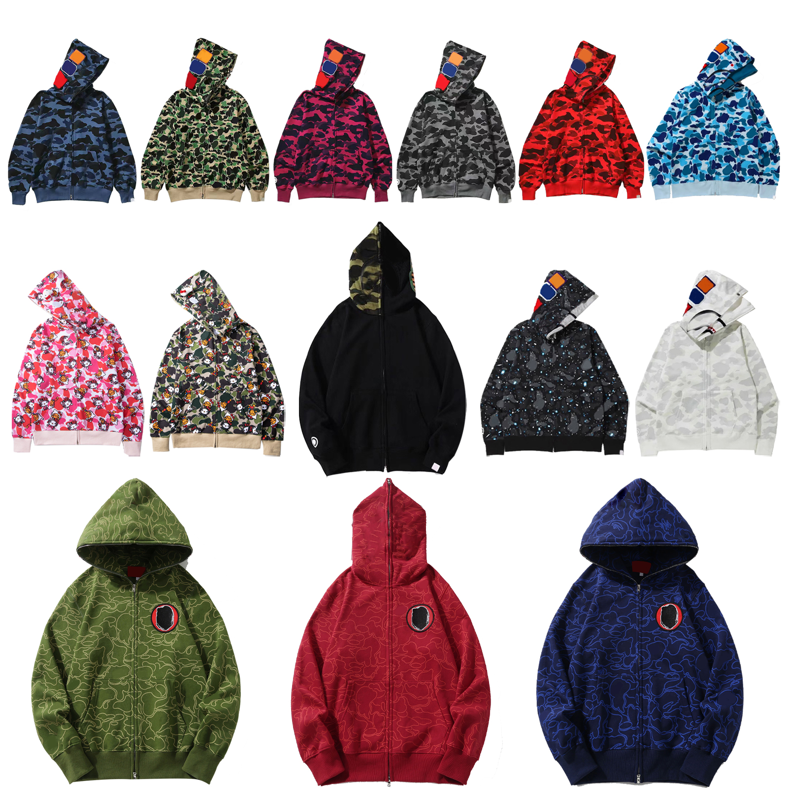 Designer Full Zip btapses Hoodie Camouflage Pattern Jacket Shark Hoodies Men Women Zipper Sudadera Autumn Winter Jogger Sportwear Loose Hooded Sweatshirts