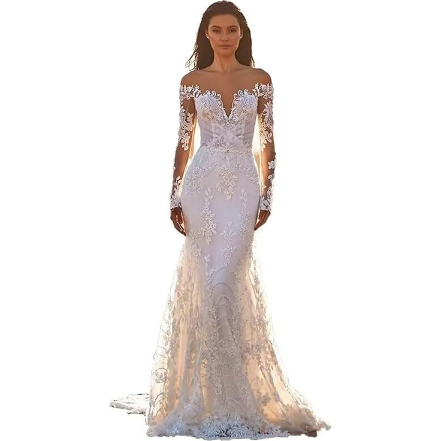Vintage Long Sleeves Illusion Mermaid Slim Wedding Dress Backless Custom Bridal Gowns Formal Vestidos De Marriage Long Garden