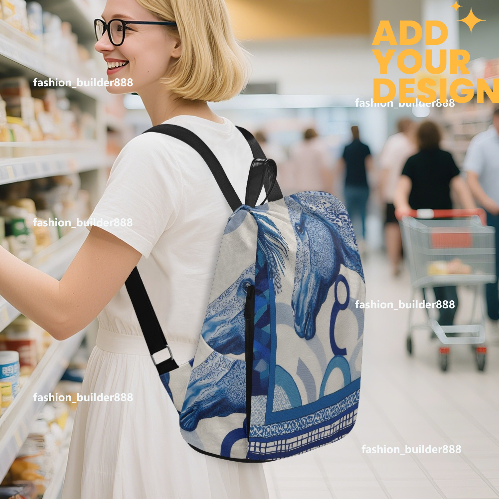 Custom H Designer Fashion Anti Theft Backpack Luxury Horse Pattern Unisex Full Print Backpack Laptop Bag Travel Bag H55