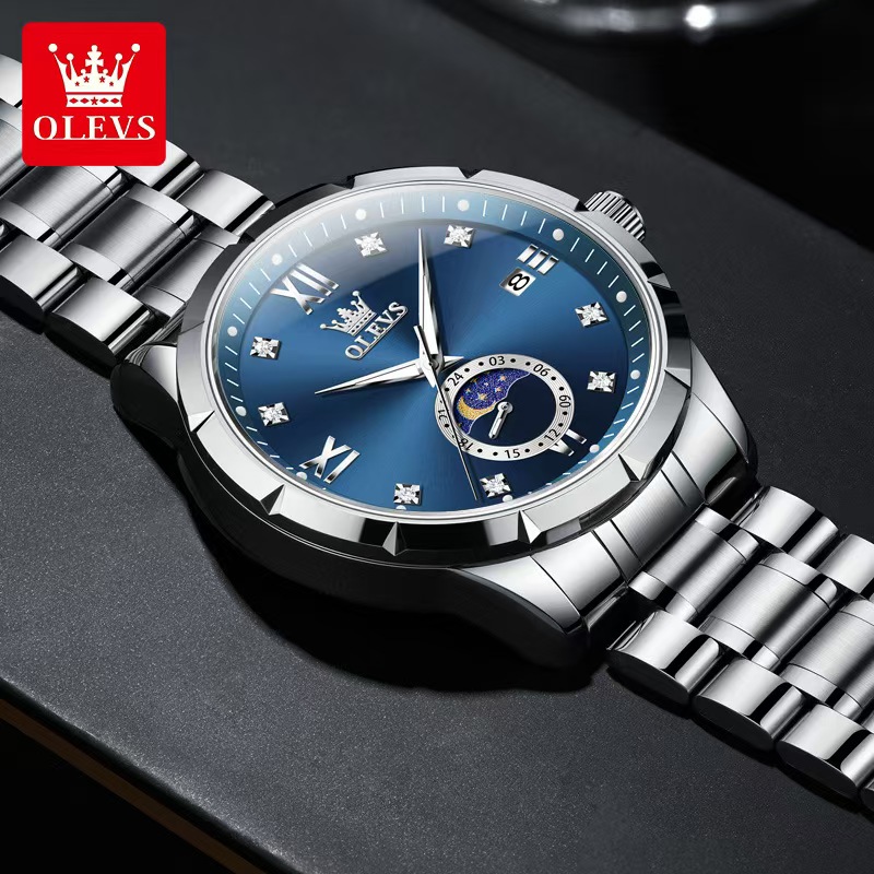 Elegant Unisex Oulishi Chronograph Timepiece Featuring Lunar Phases & Day Indicators