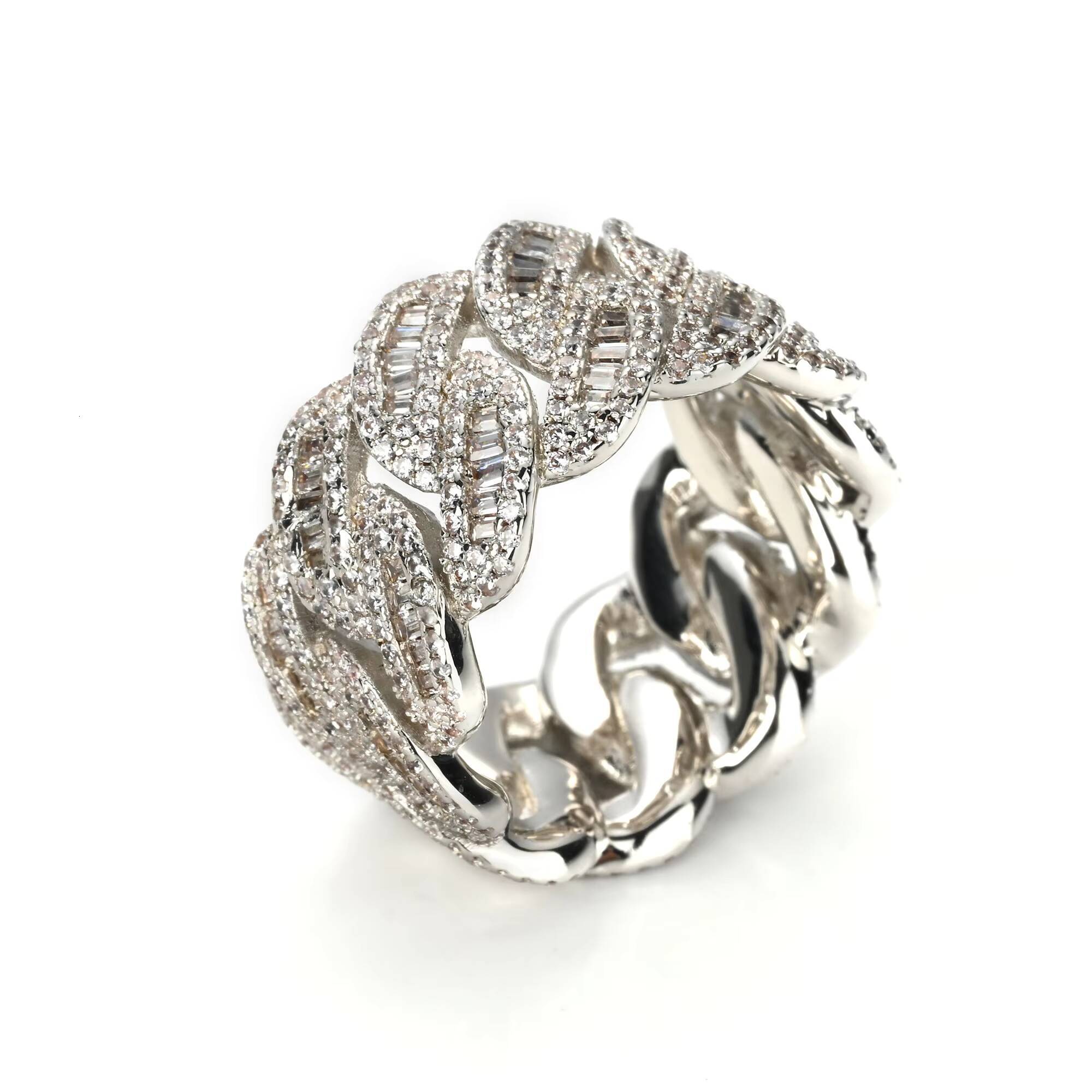 Hiphop 925 Sterling Silver Gold Plated VVS Moissanite Cuban Ring Fine Jewelry Diamond Rings for Men and Women