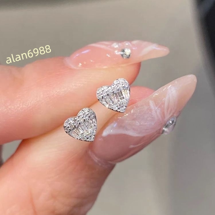 RUYI Unique Diamond Earrings 14K White Gold Lab Diamonds Earring Studs VVS Diamond Heart Shape Earrings